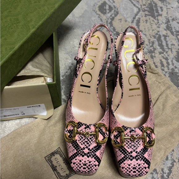 New Gucci High heel pump Pythons Calf Print Leather Wild Rose 723837 - Picture 1 of 10